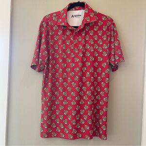 Royal & Awesome Polo Shirt Mens M Red Beer Mugs‎ Performance Stretch